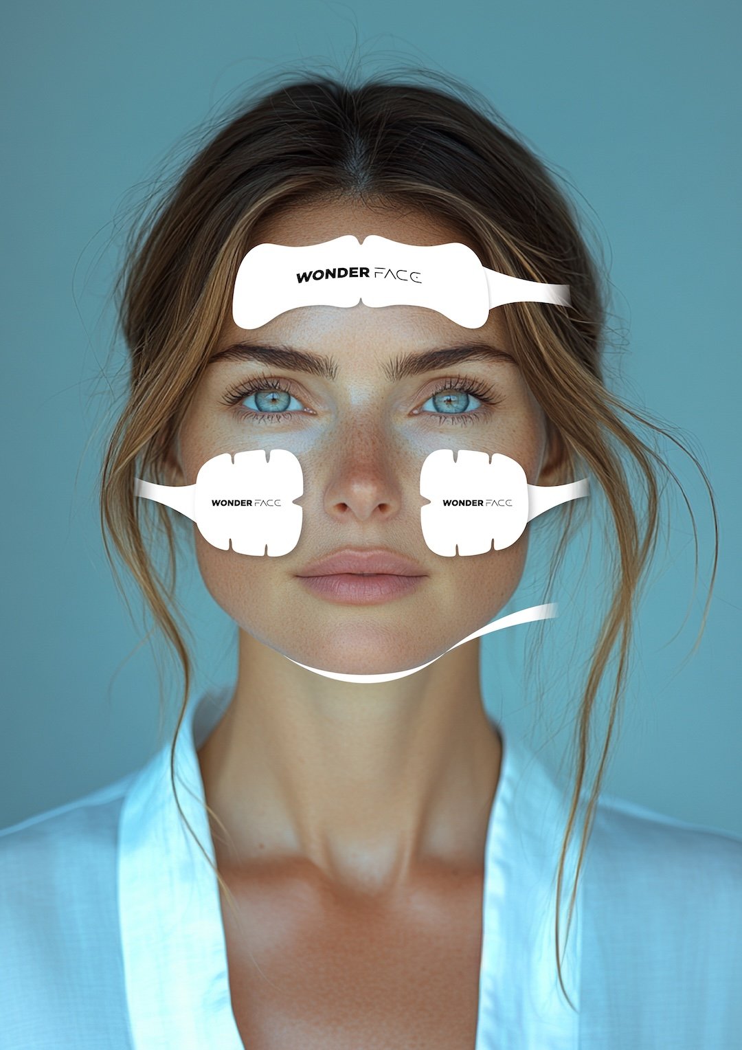 Woman using the Wonder Face facial toning device