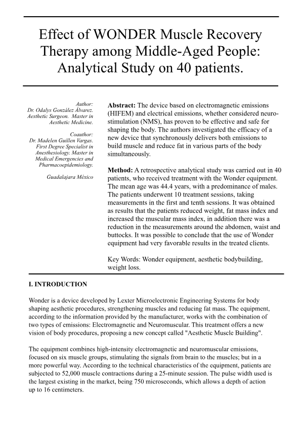 Effect of WONDER Muscle Recovery
Therapy among Middle-Aged People