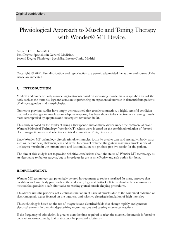 Physiological Approach to Muscle and Toning Therapy
with Wonder® MT Device.